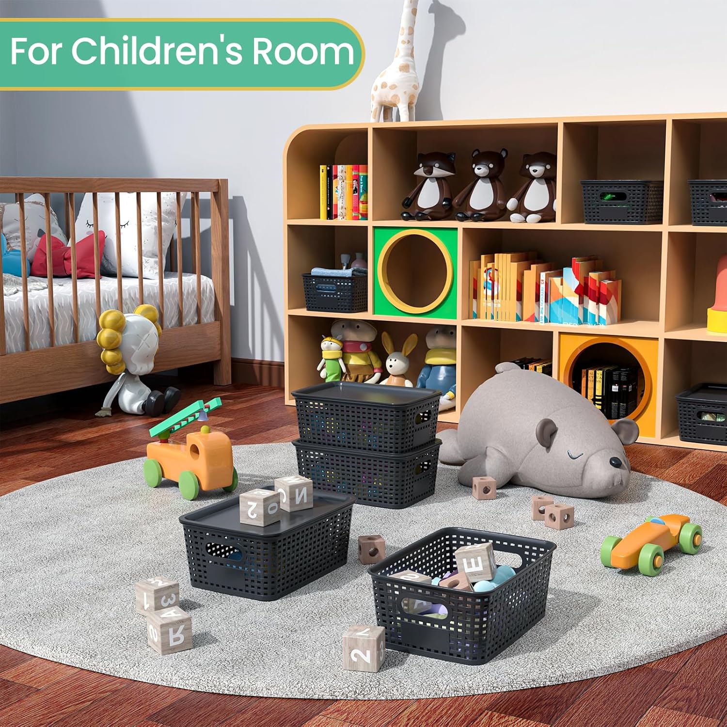 Plastic Storage Baskets with Lid-Plastic Storage Containers Stackable Storage bins: Storage Baskets for Organizing Shelves Drawers Desktop Closet Playroom Classroom Office, 8Pack-Black10.2x7.2x4.1Inch - Image 5
