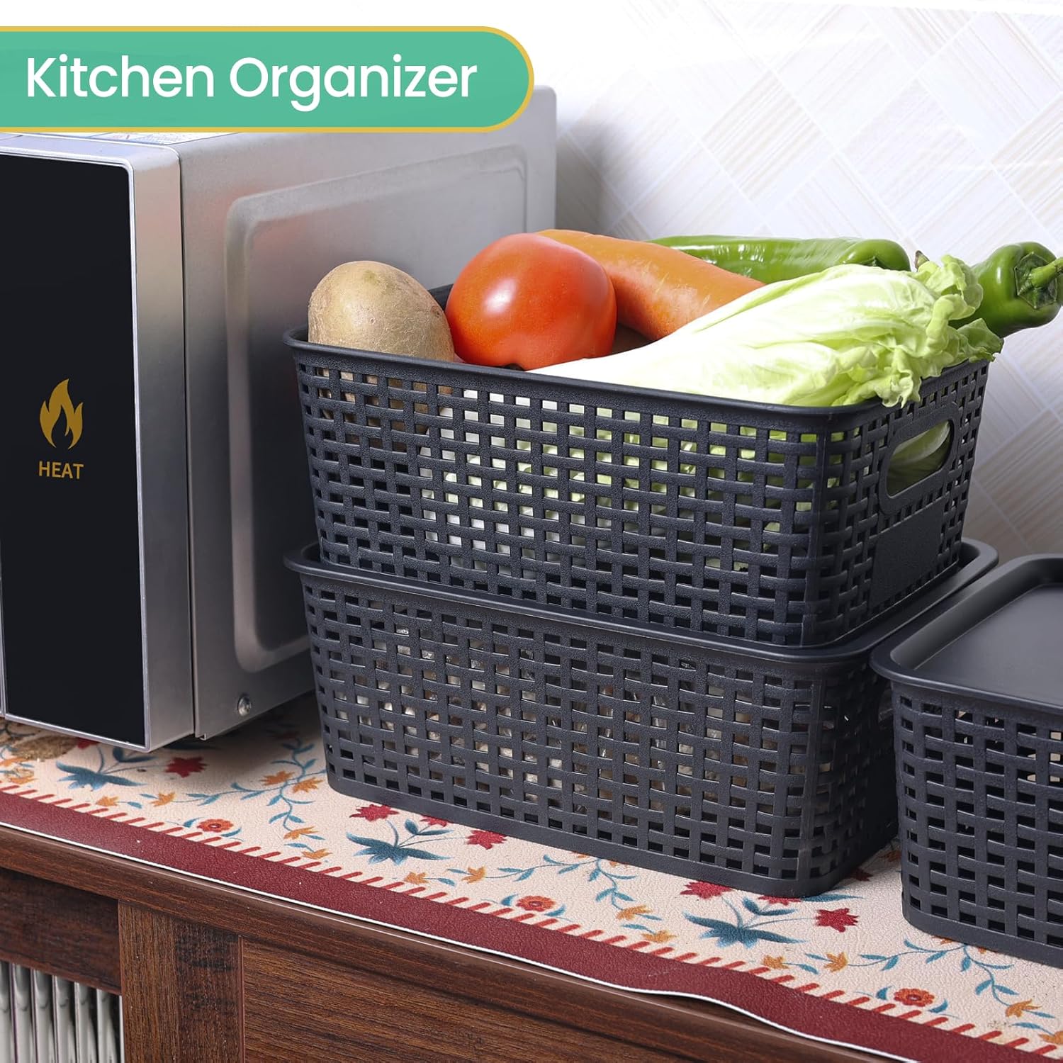 Plastic Storage Baskets with Lid-Plastic Storage Containers Stackable Storage bins: Storage Baskets for Organizing Shelves Drawers Desktop Closet Playroom Classroom Office, 8Pack-Black10.2x7.2x4.1Inch - Image 6