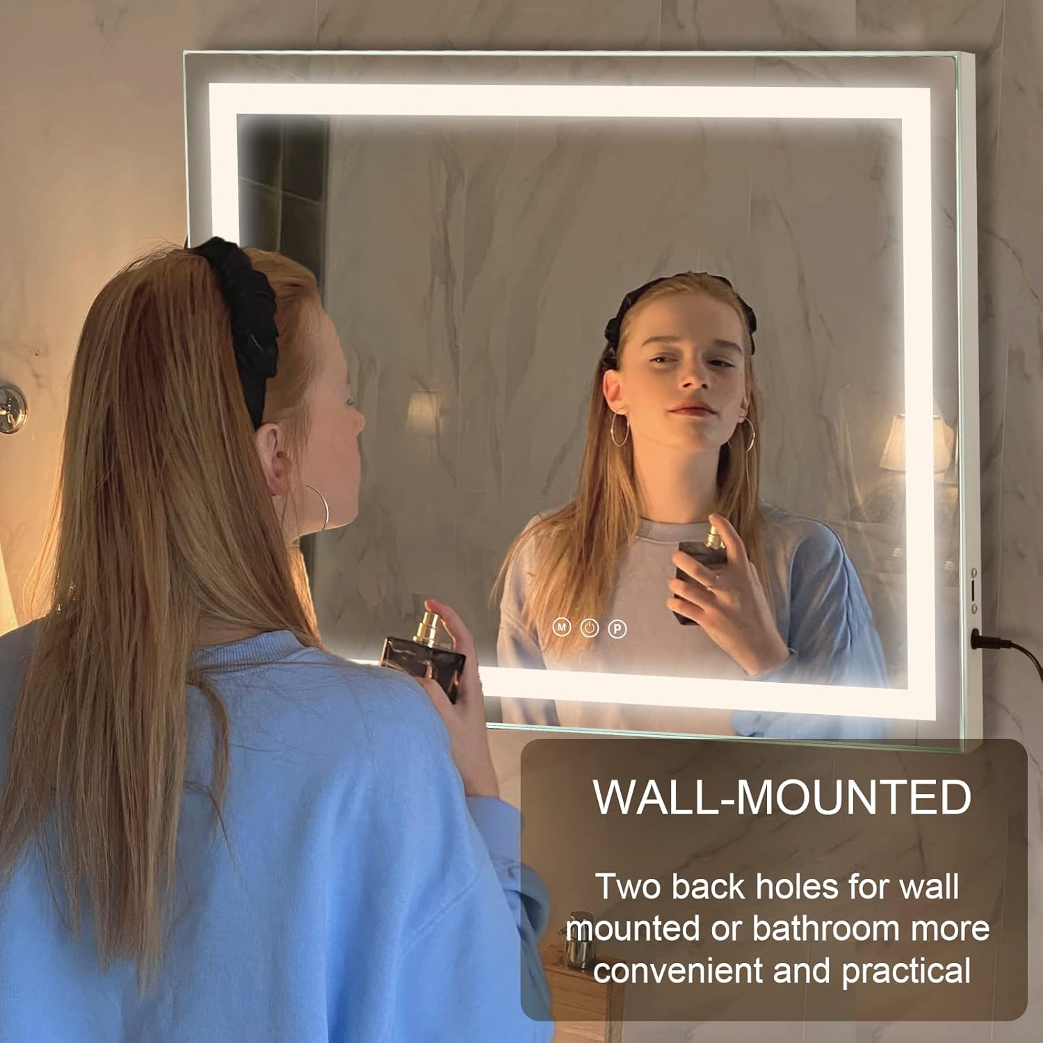 Vanity Mirror with Lights, 23" x 18" Makeup Mirror, Hollywood Mirror with 3 Color Modes & Adjustable Brightness, Detachable 10x Magnification and USB Charging Design (White) - Image 8